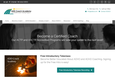 Screenshot of ADDCA website home page