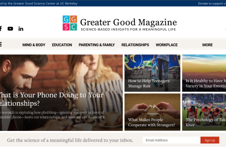 Greater Good Magazine home page screenshot