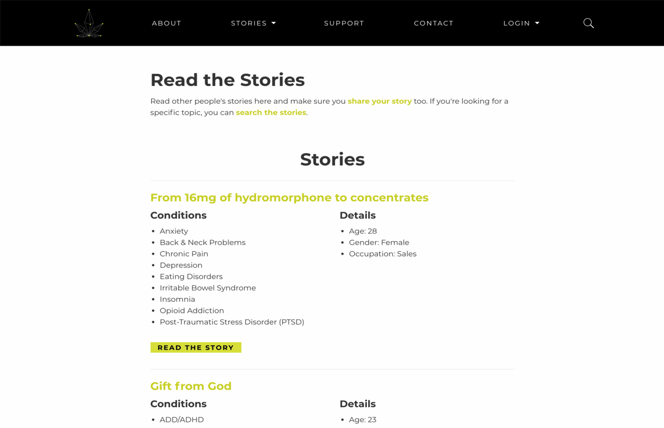 Screenshot of MTM's Read Stories page