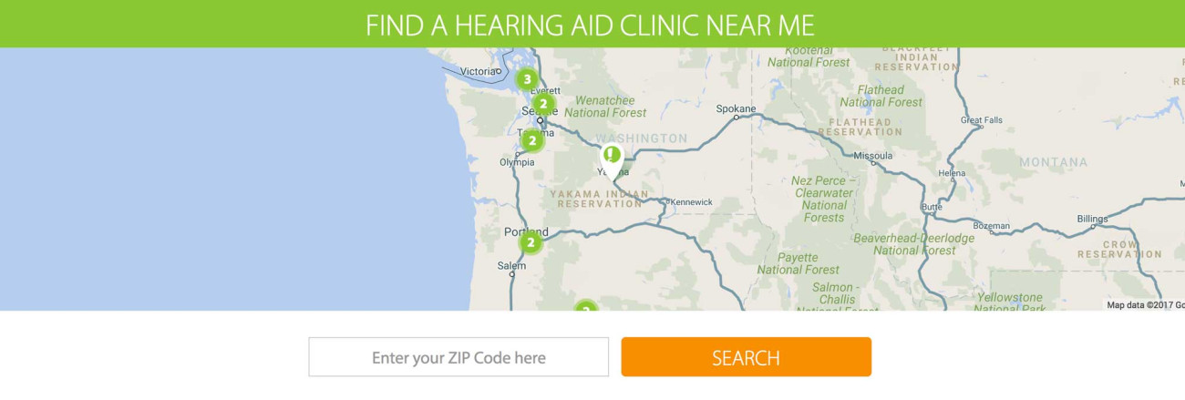 Screenshot of Connect Hearing website Find a Clinic map feature