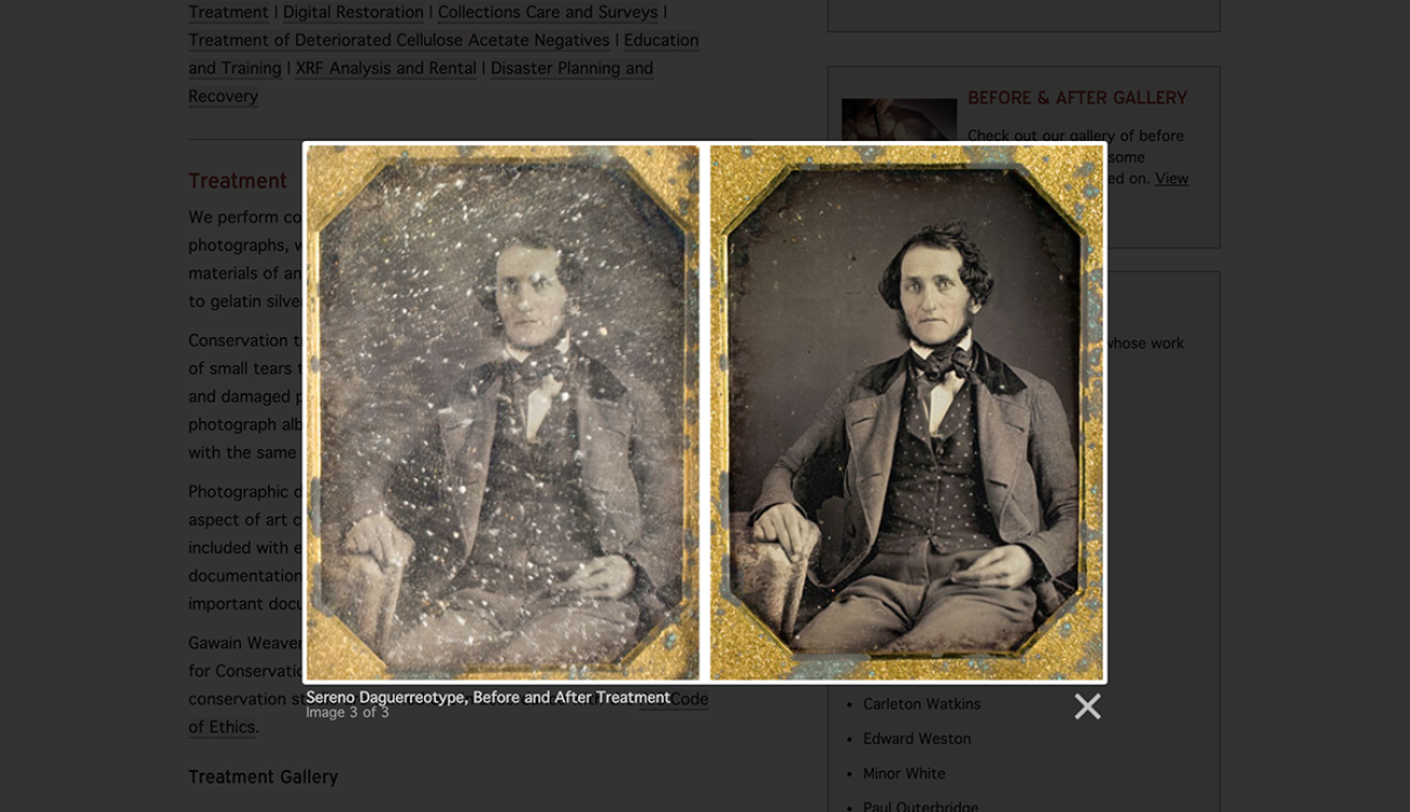 Screenshot of the gawainweaver.com photo restoration gallery