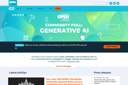 Screenshot of OpenMedia website home page