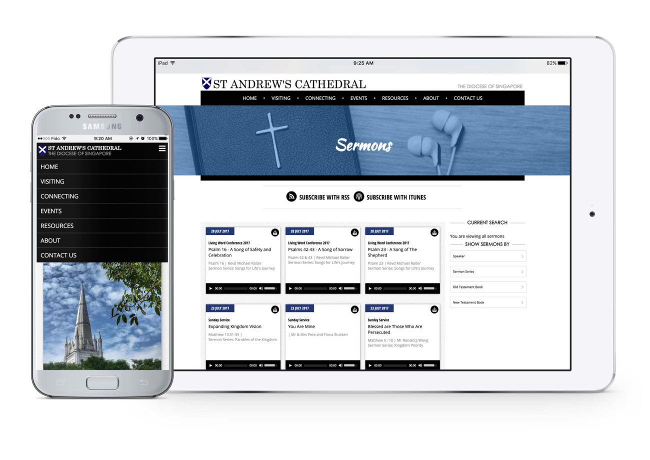 Screenshot of St. Andrew's Cathedral website on tablet and mobile