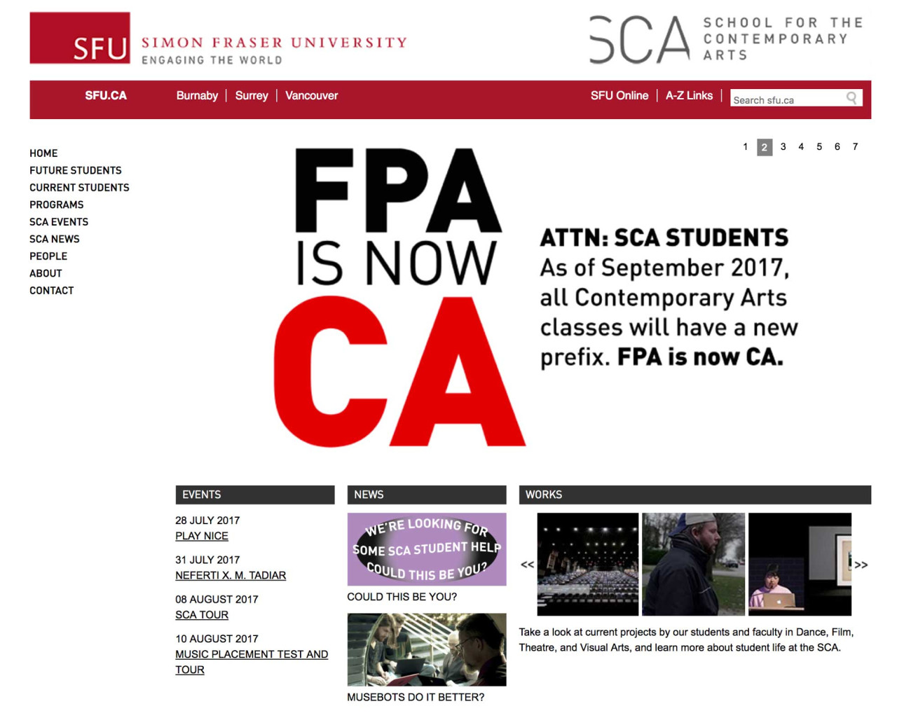 Screenshot of SFU website home page