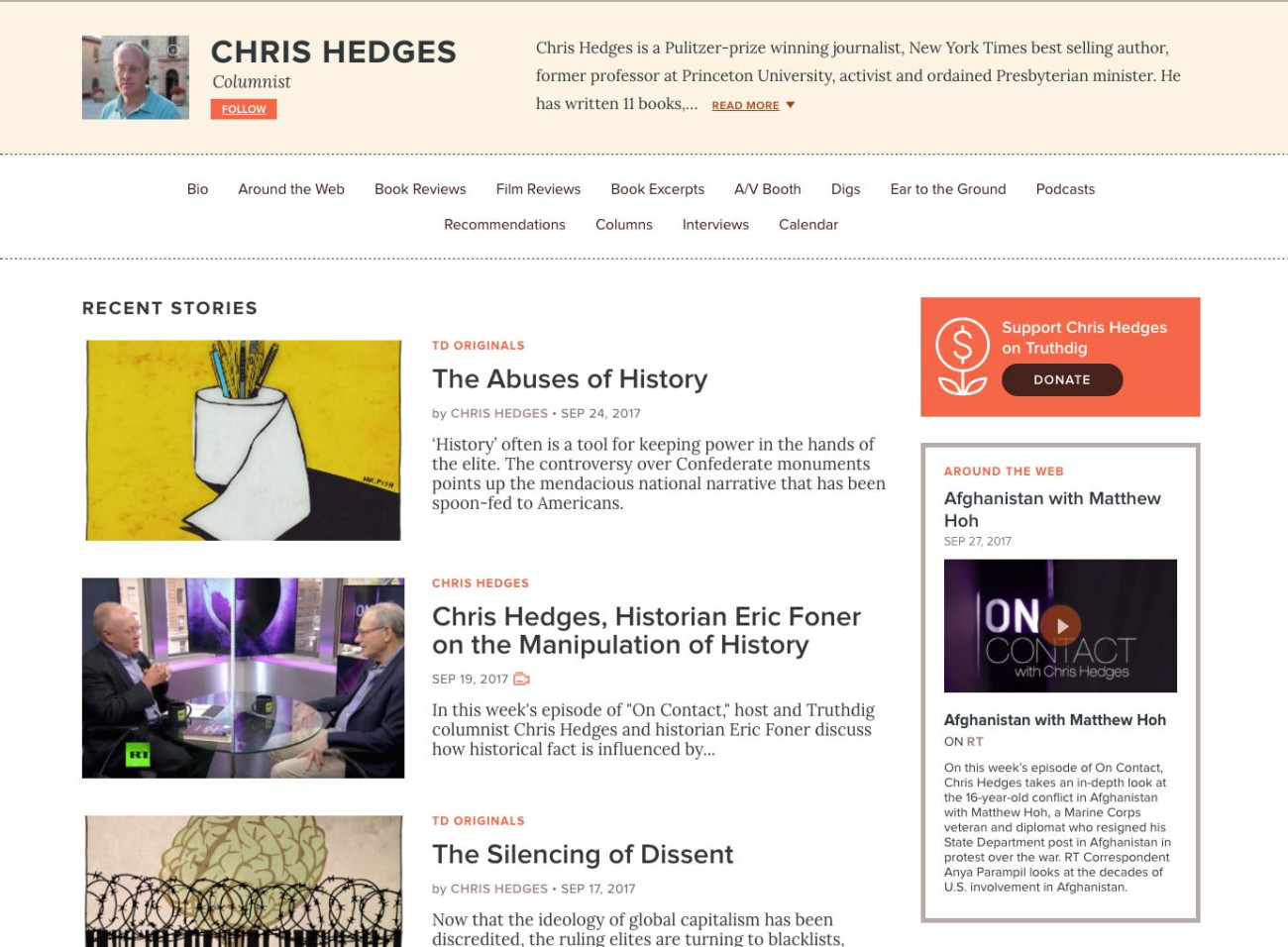 Screenshot of Truthdig website author page