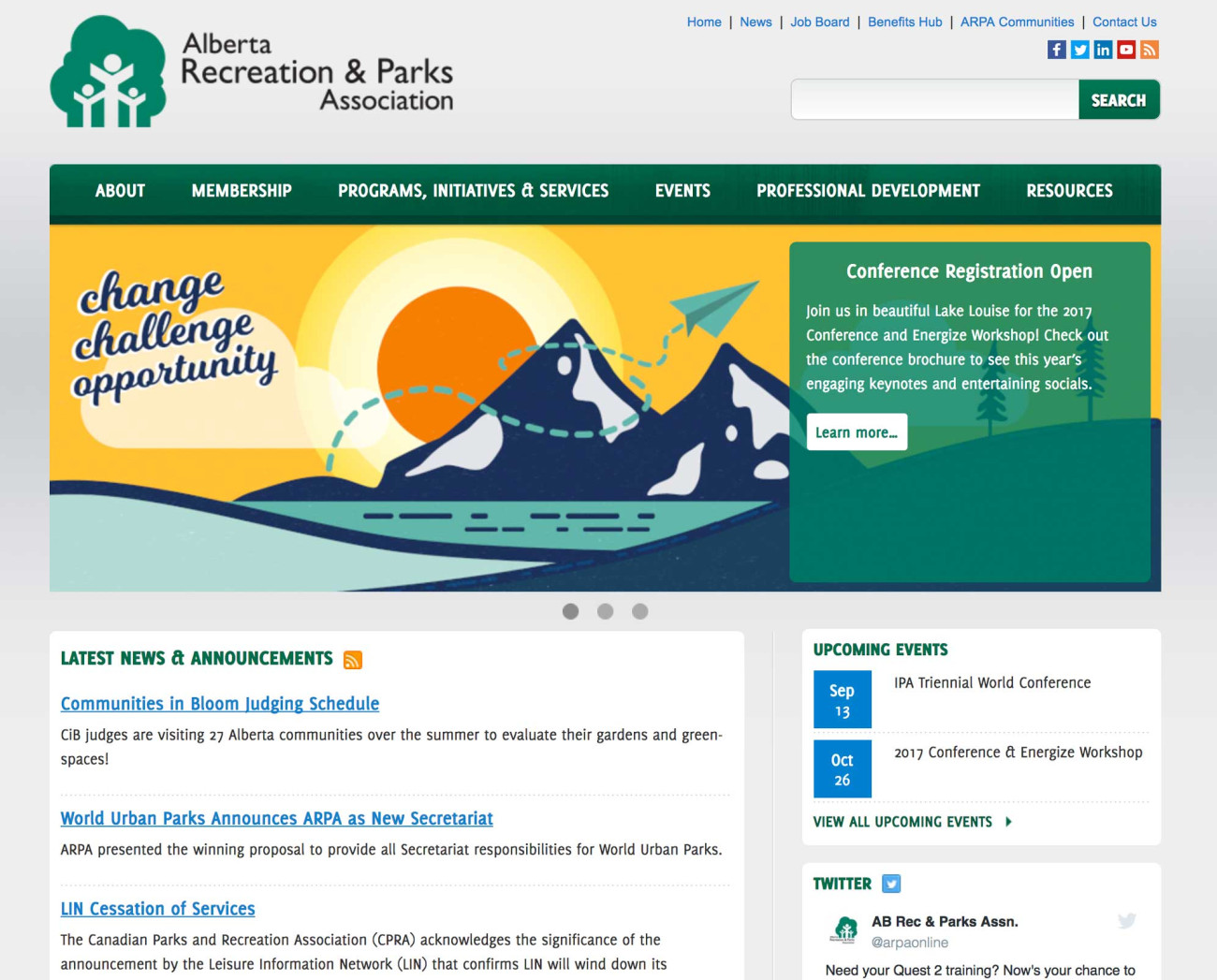 Screenshot of ARPA website home page