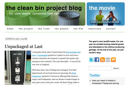 Screenshot of Clean Bin Project website home page