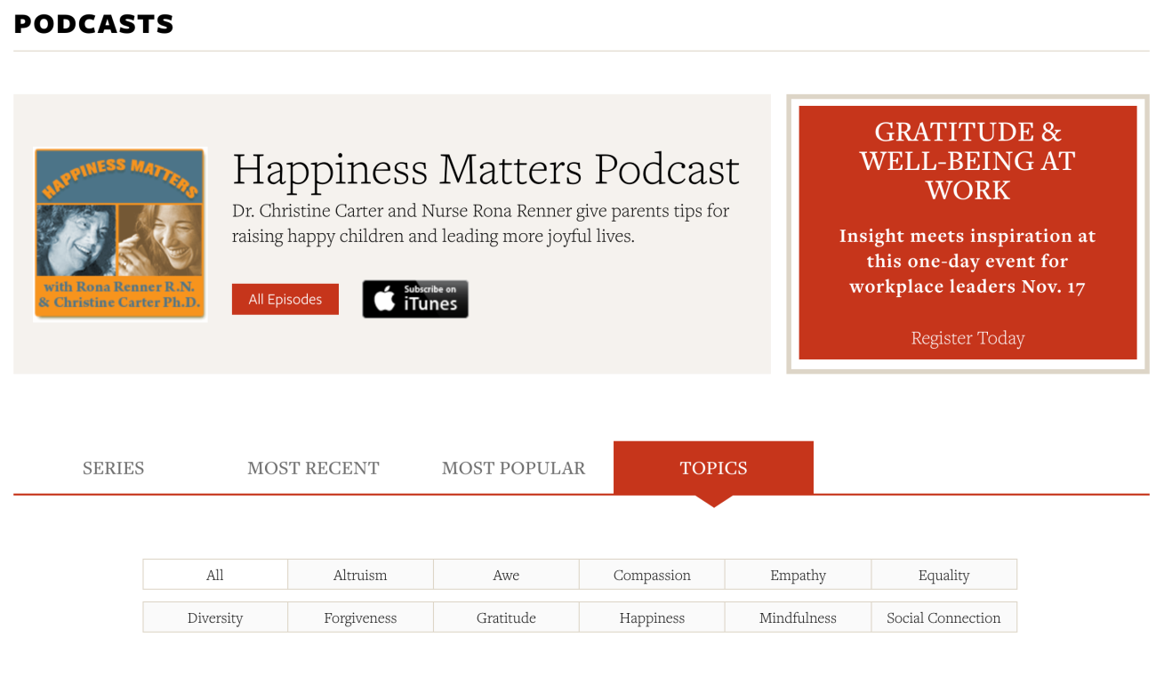 Greater Good Magazine podcast page screenshot