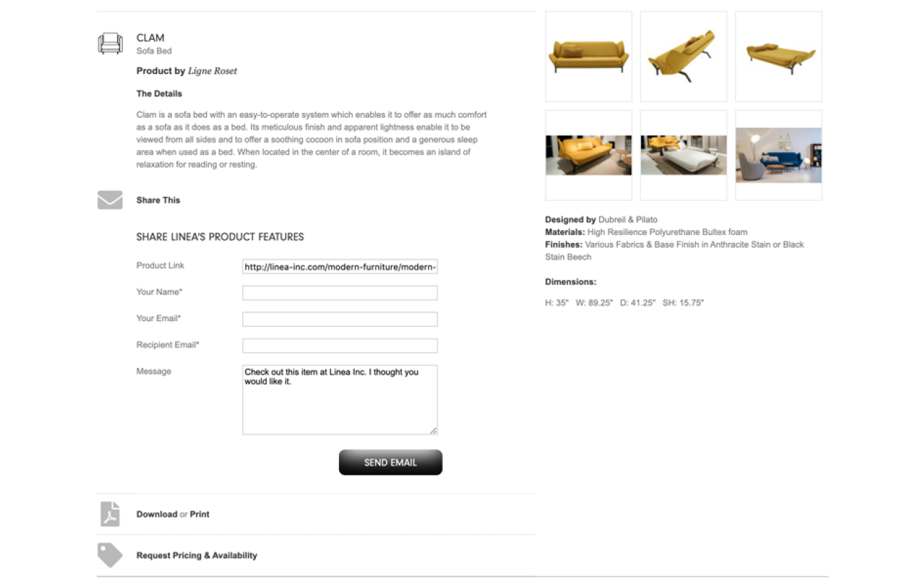 Screenshot of Linea product page