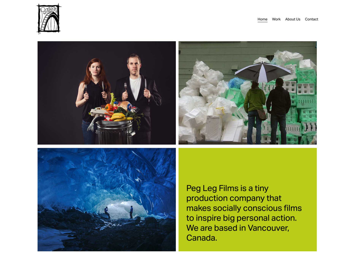 Screenshot of Peg Leg Films Website