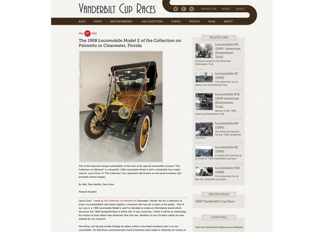 Screenshot of Vanderbilt Cup Races blog post
